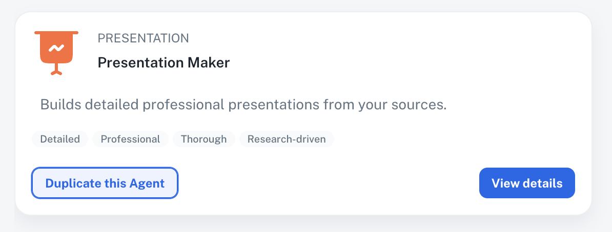 Duplicate button on agent card