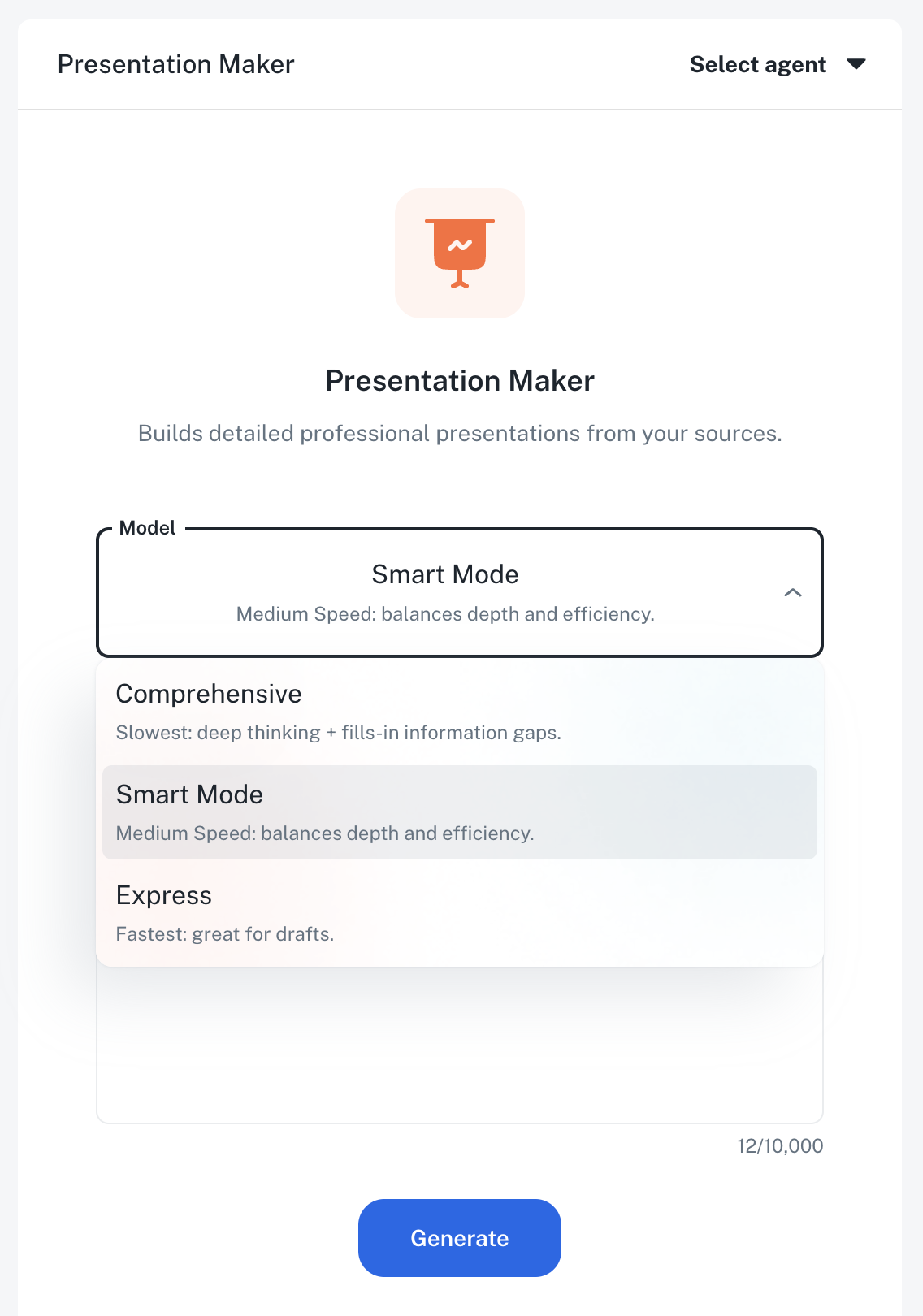 Generation mode selector