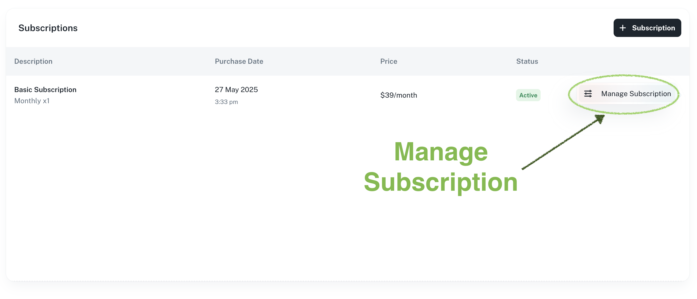 Manage subscription