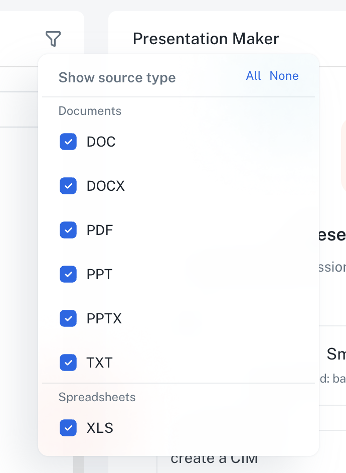 Source type filter dropdown